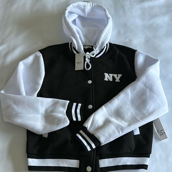 Fleece Bomber Jacket Womens Small Rue21 Brooklyn New York - Picture 1 of 3